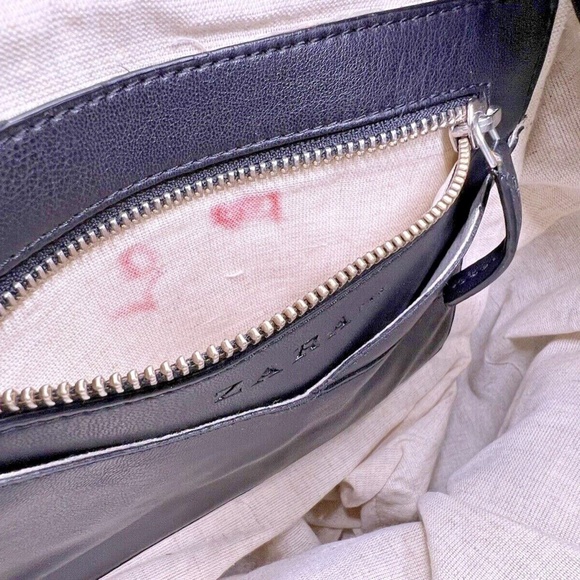 ZARA Woven Crochet Beige Black Cotton Bohemian Purse Shoulder Bag Tote - Picture 11 of 12